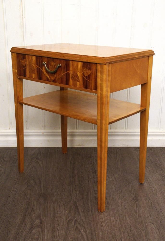 Vintage Swedish Bedside Tables In Walnut And Birch, 1940s, Set Of 2 photo vinterior