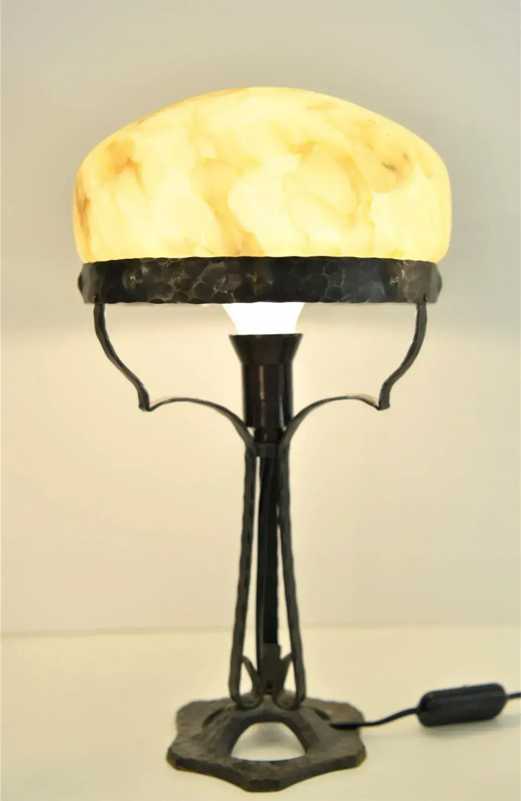 Art Nouveau Swedish Wrought Iron And Glasstable Lamp From Jugendstil, 1925 photo furniture