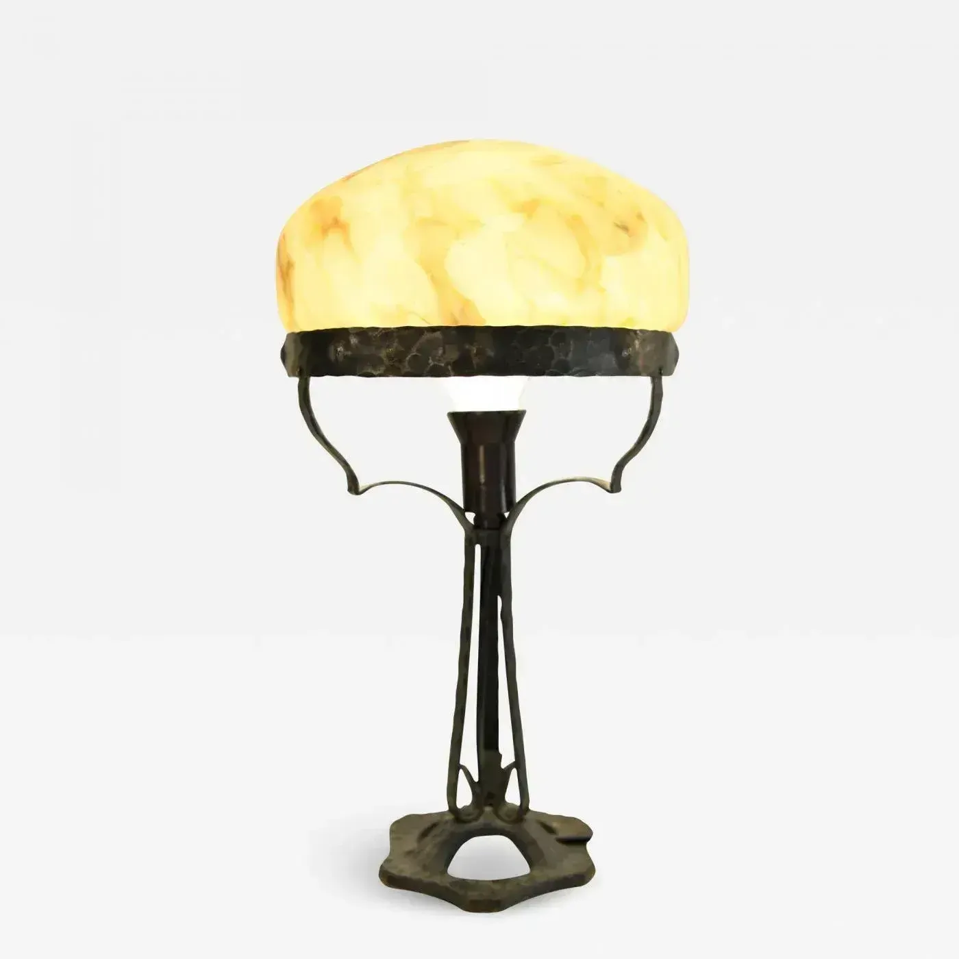 photo for sale Art Nouveau Swedish Wrought Iron And Glasstable Lamp From Jugendstil, 1925