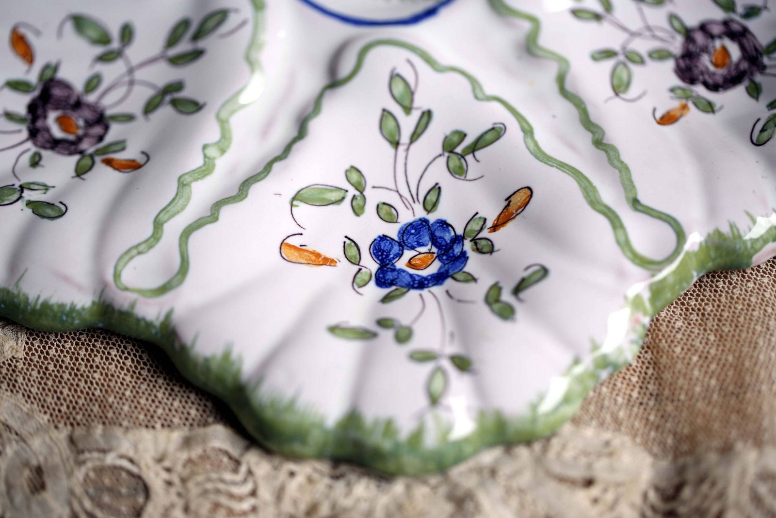 Moustiers Oyster Plate Hand Painted Floral Seafood Dish French Platter Martres Tolosanele photo 104.0