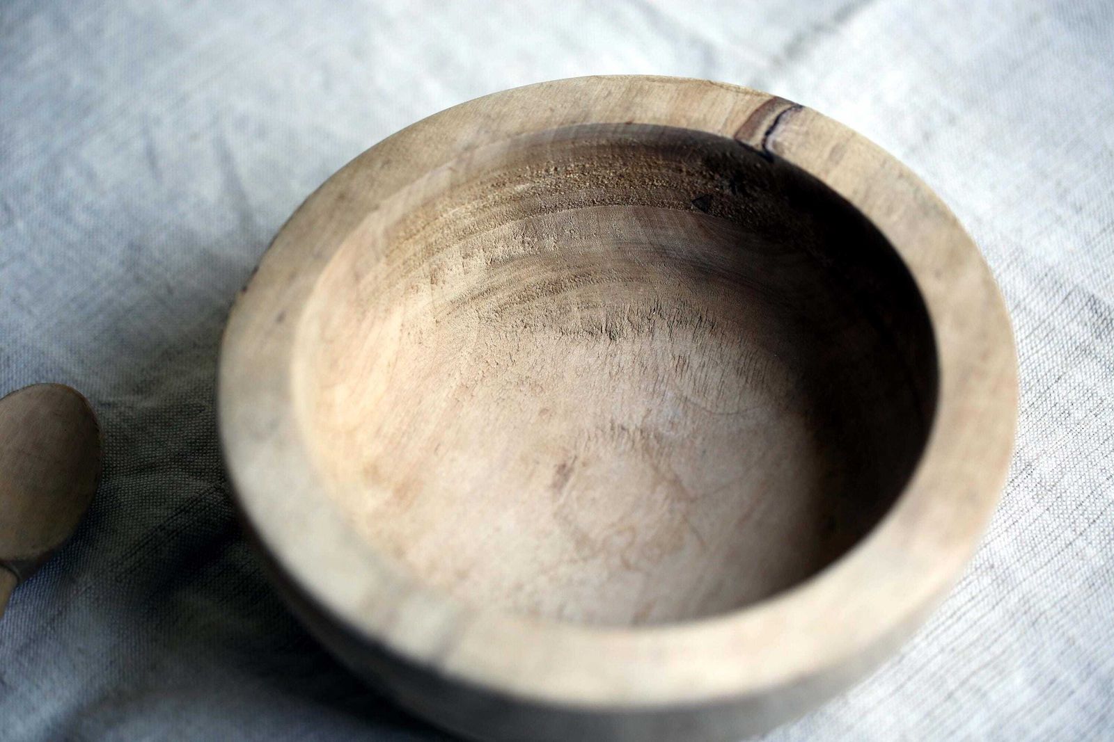 Antique Wooden Bowl Small Primitive French Dish & Carved Wood Spoon photo buy