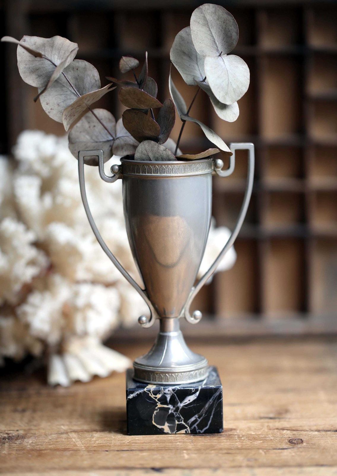 photo furniture Antique French Trophy Marble Base Small Award Cup Desk Organizer