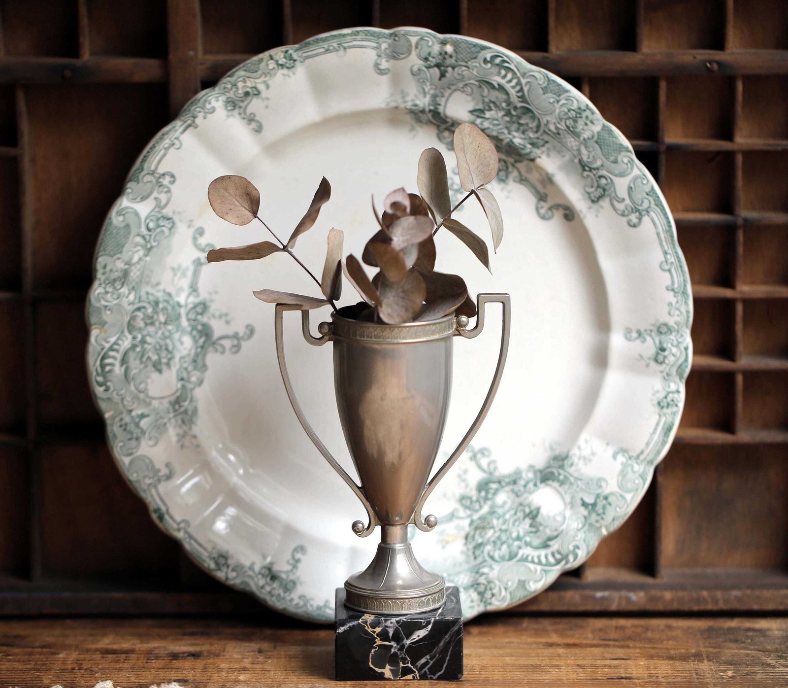 photo for sale Antique French Trophy Marble Base Small Award Cup Desk Organizer