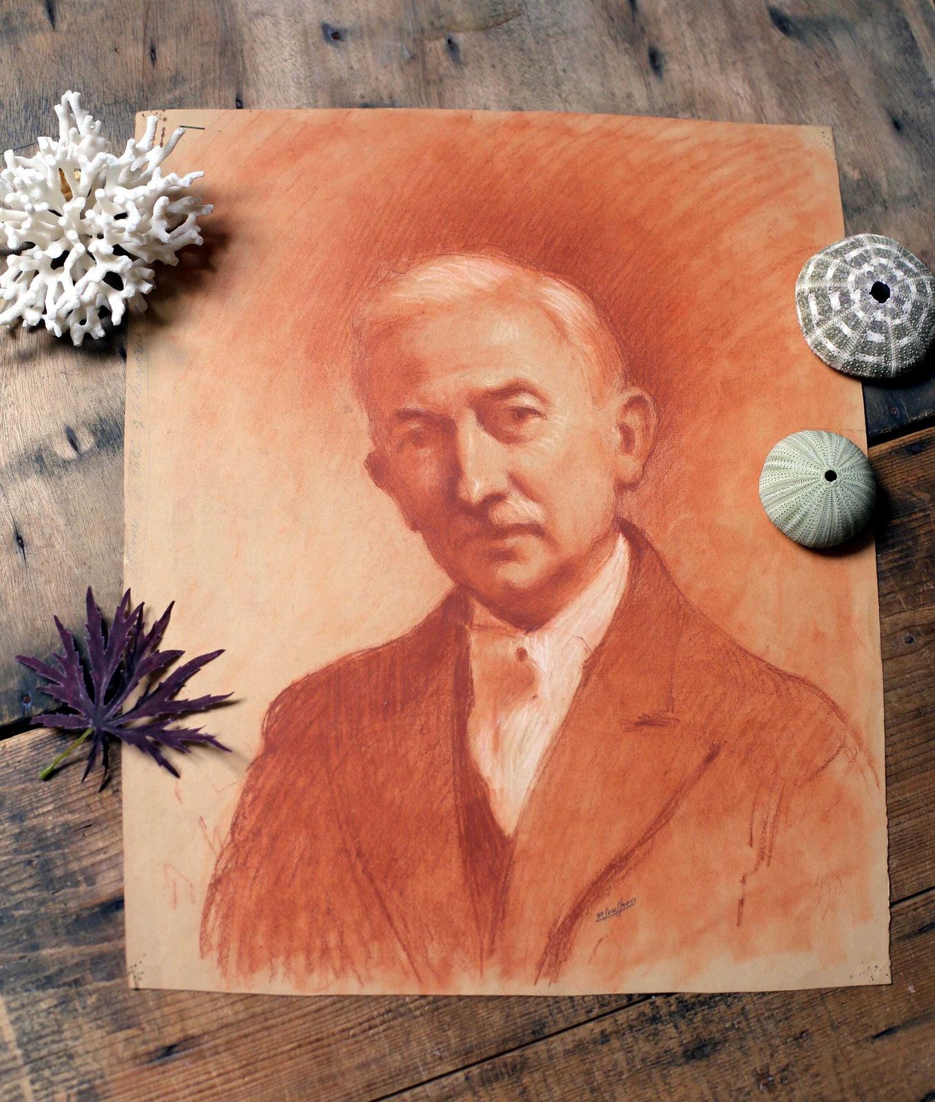 Original Antique Portrait Of A Man Drawing Antique French Pierre Souffran photo for sale