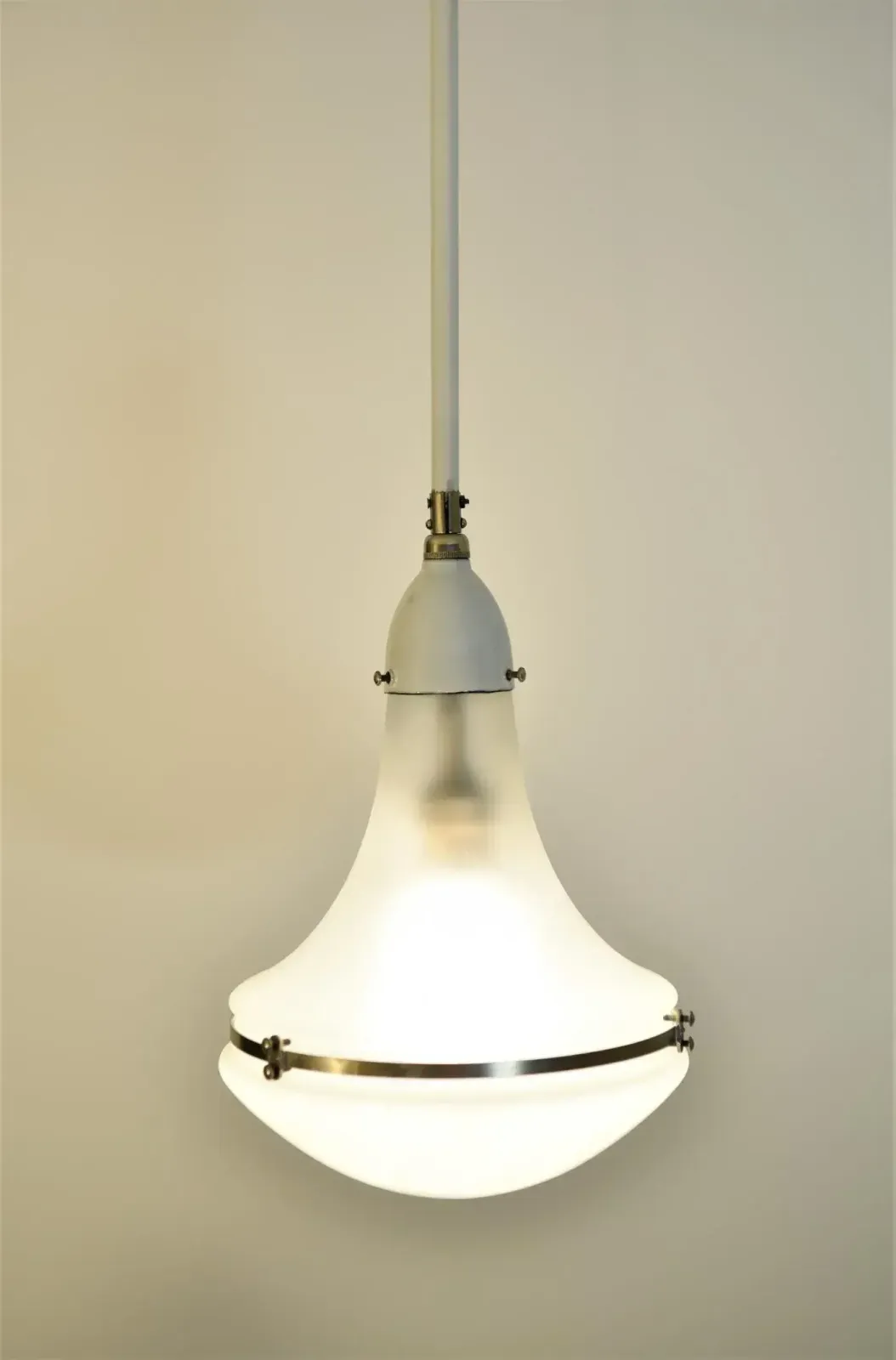 German White Enamelled Copper And Steel Luzette Pendant By Peter Behrensaeg, 1920s photo buy