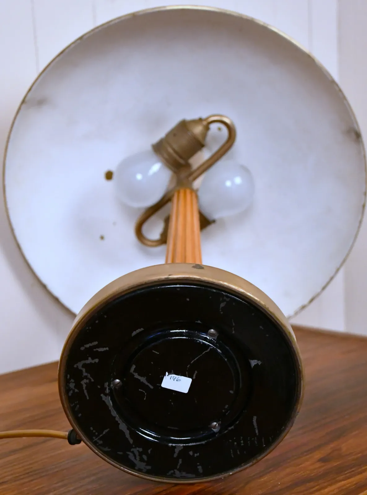 photo for sale Swedish Modern Brass And Oak Table Lamp By Erik Tidstrand For Nordiska Kompaniet, 1940s