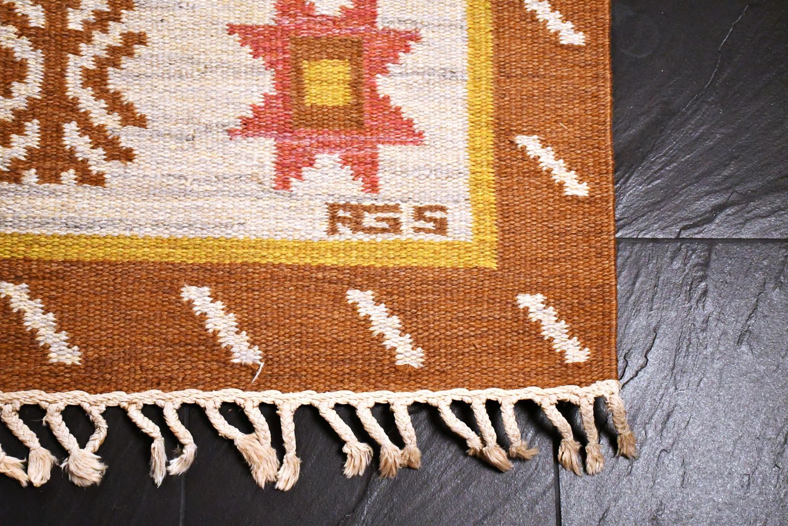 Swedish Hand Woven Röllakan Wool Rug By Anna Greta Sjöqvist, 1950s photo for sale