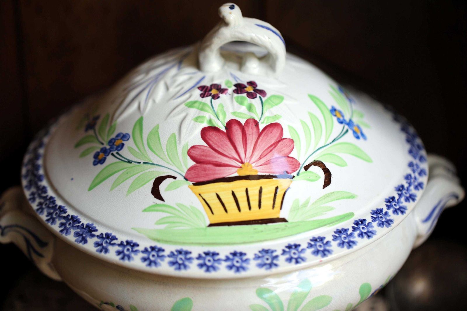 Antique French Tureen Hand Painted Floral Soup Dish Lebacqz Bouchart photo furniture