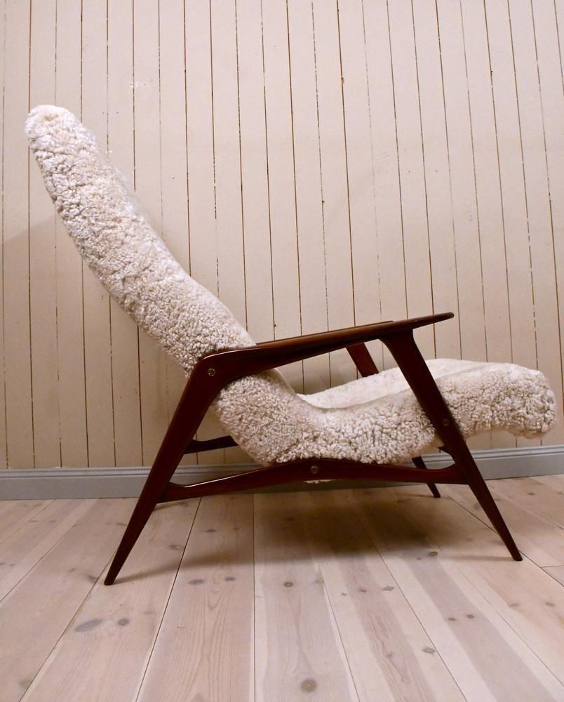 Furniture Set Of Swedish Siesta Lounge Chair With Footrest In Teak And Sheepskin From Jio Möbler, 1950s photo