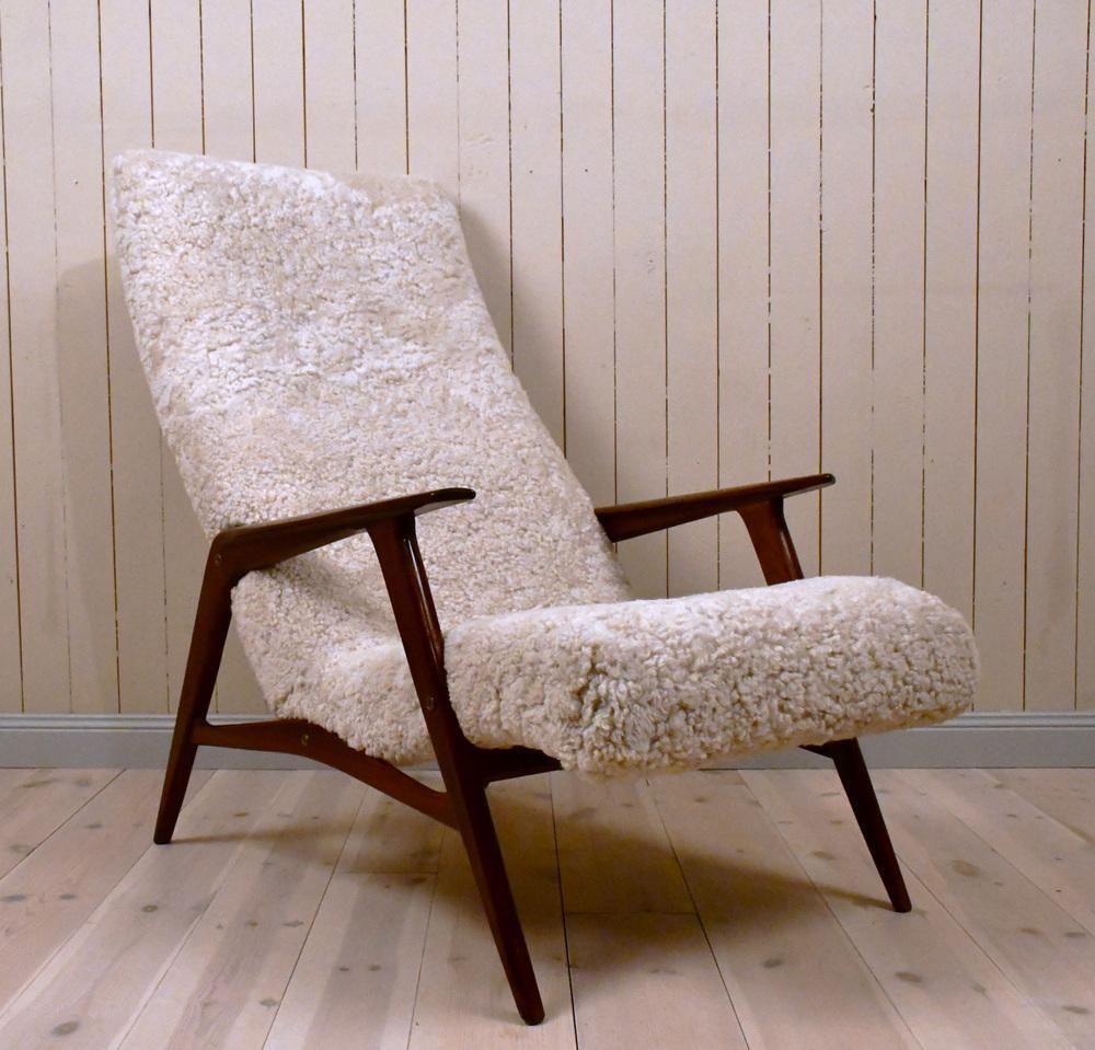 4495.0 Set: Zweedse Siesta Lounge Chair Met Voetenbank In Teakhout En Schapenvacht Van Jio Möbler, Ca. Jaren 1950 photo