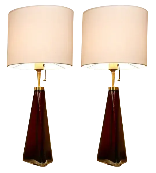 Large Swedish Art Glass Model Rd1319 Table Lamps By Carl Fagerlund For Orrefors, 1950s, Set Of 2
