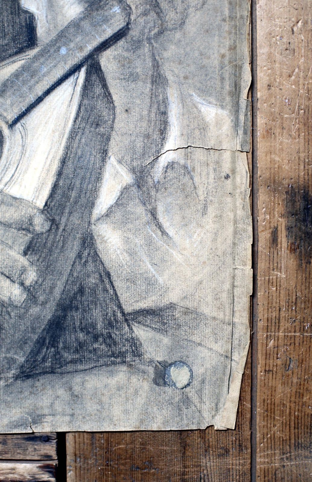 Original Antique Life Drawing Male Portrait Man Playing Guitar Antique French Pierre Souffran photo vintage