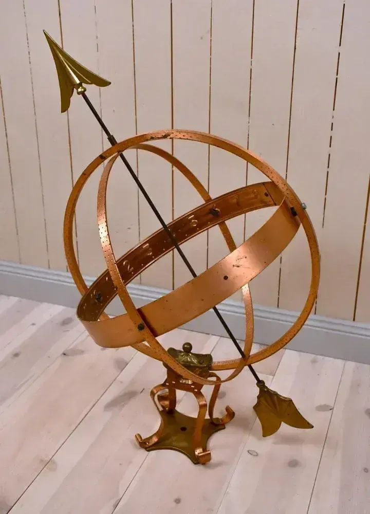 Large Swedish Wrought Iron, Brass And Copper Garden Sundial, 1960s photo vinterior