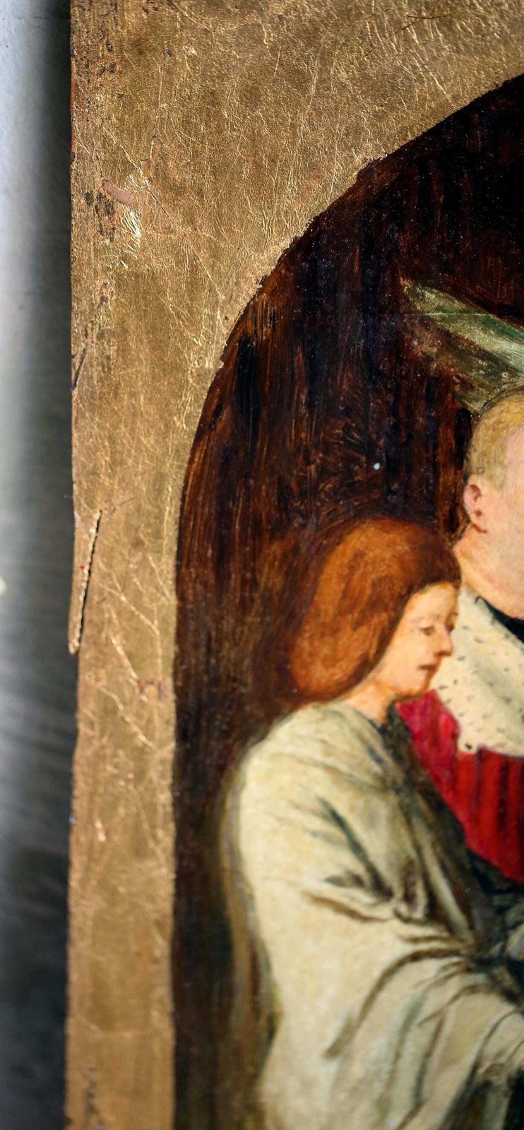 Antique Religious Painting With Angel Oil On Wood photo for sale