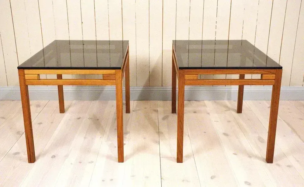 Swedish Teak And Glass Side Tables, 1960s, Set Of 2 photo furniture