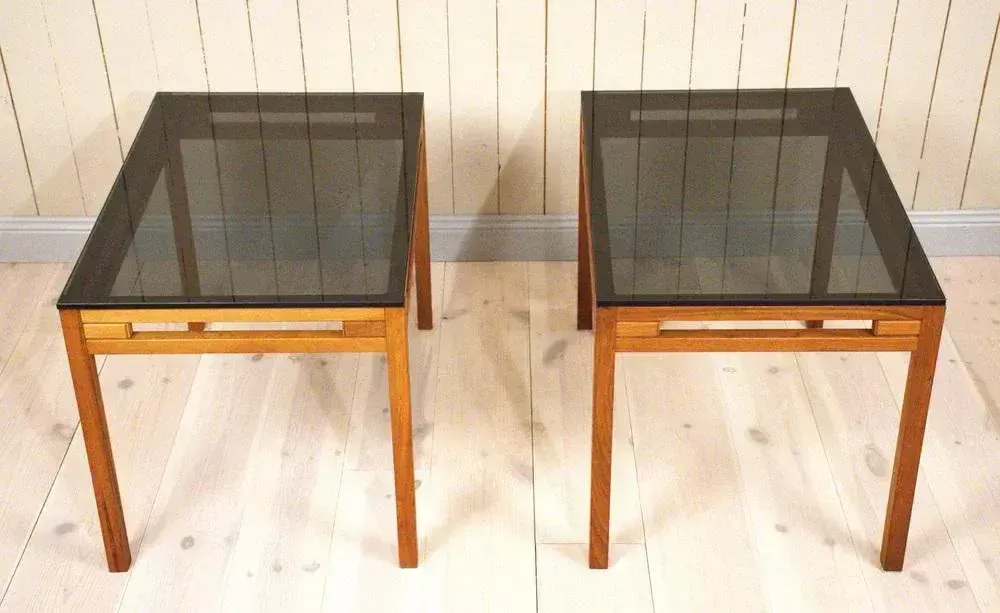 Swedish Teak And Glass Side Tables, 1960s, Set Of 2 photo Furniture