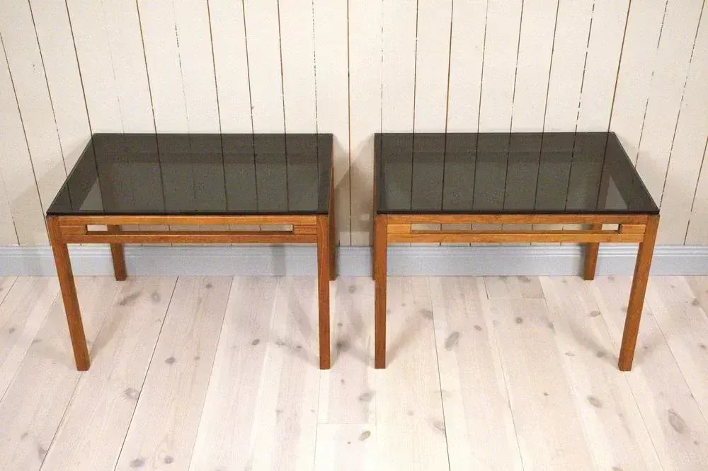 Swedish Teak And Glass Side Tables, 1960s, Set Of 2 photo vinterior
