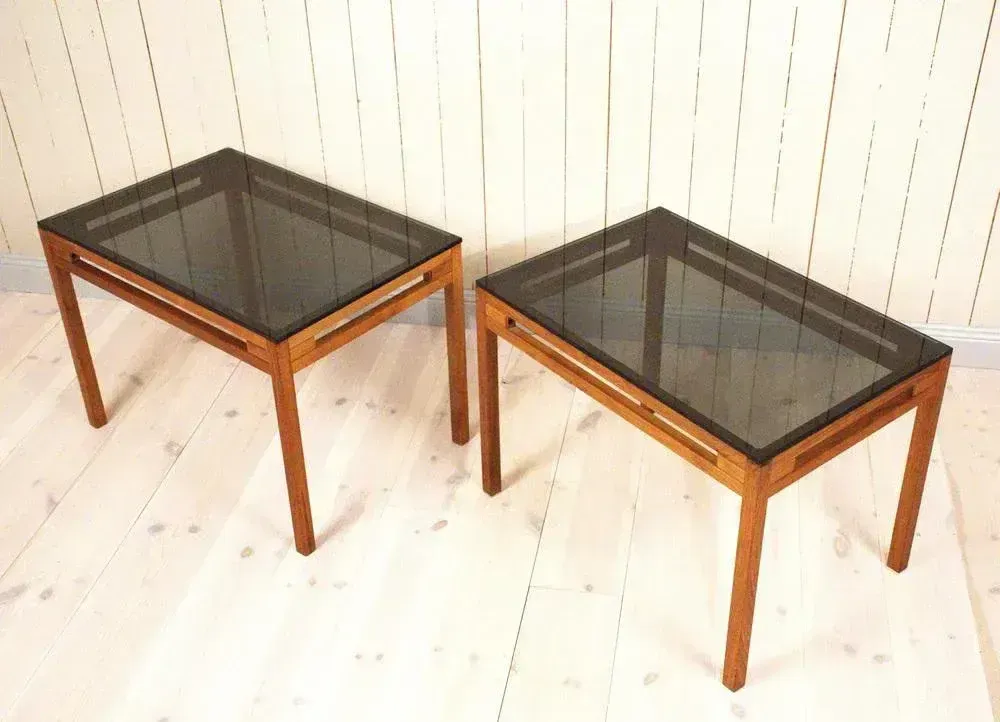 Swedish Teak And Glass Side Tables, 1960s, Set Of 2 photo buy