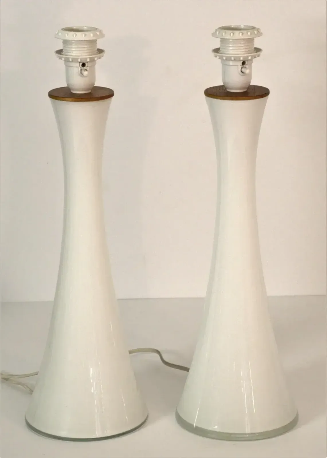 Swedish Modern Glass And Teak Table Lamps By Bernt Nordstedt For Bergboms, Set Of 2 photo vinterior
