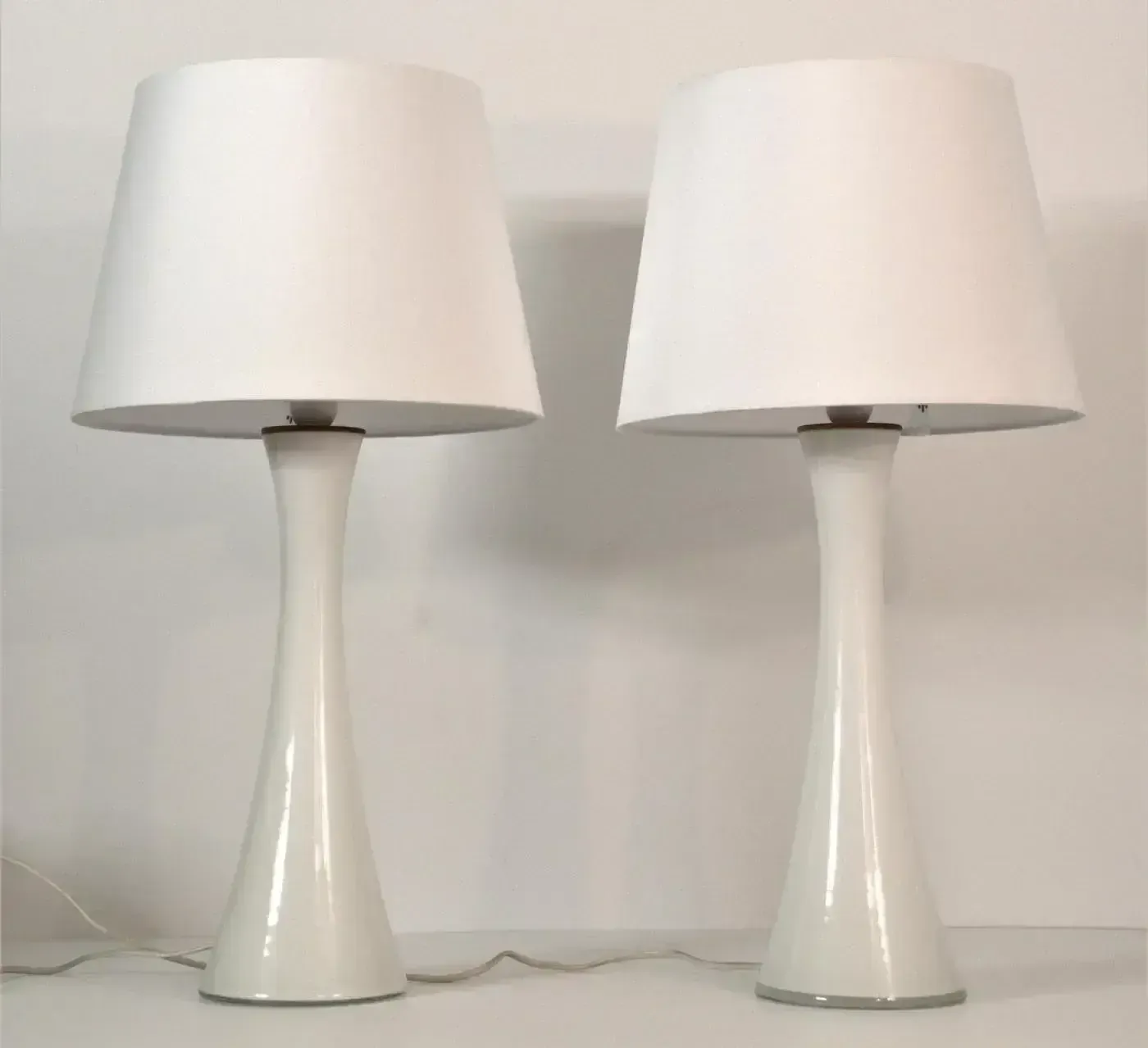 Swedish Modern Glass And Teak Table Lamps By Bernt Nordstedt For Bergboms, Set Of 2 photo vintage