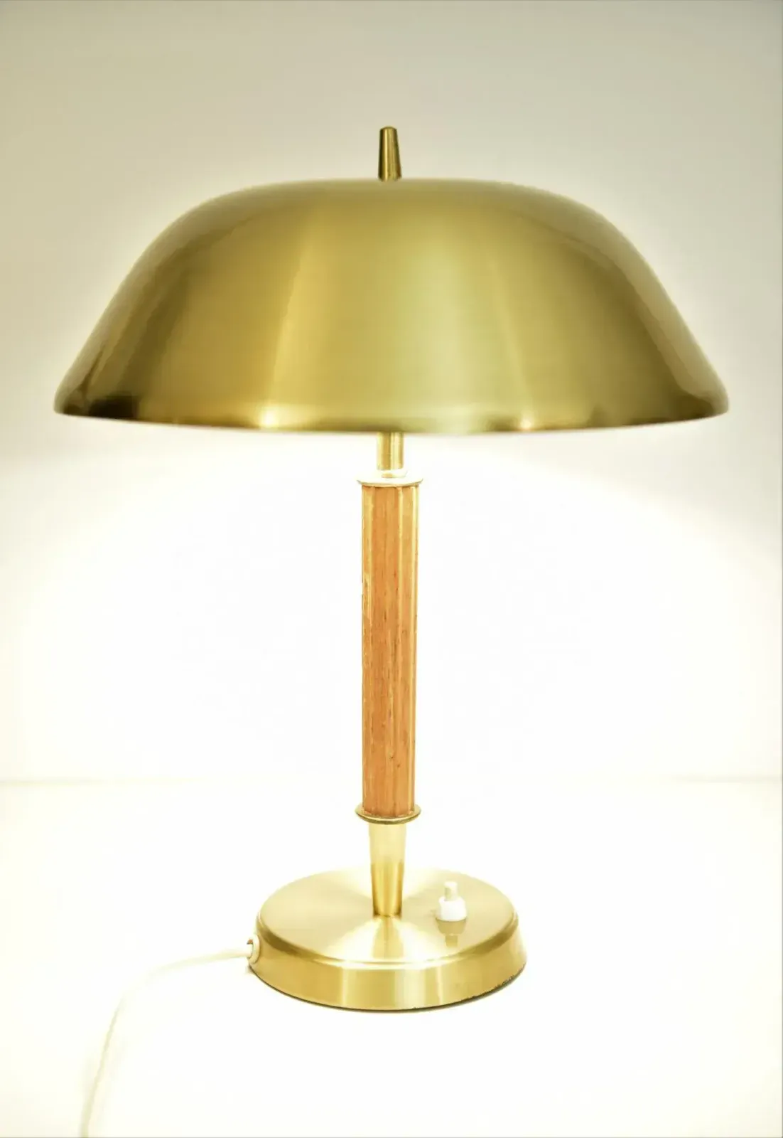 Swedish Art Deco Brass And Oak Table Lamp By Falkenbergs Belysning Ab, 1940s photo Lighting