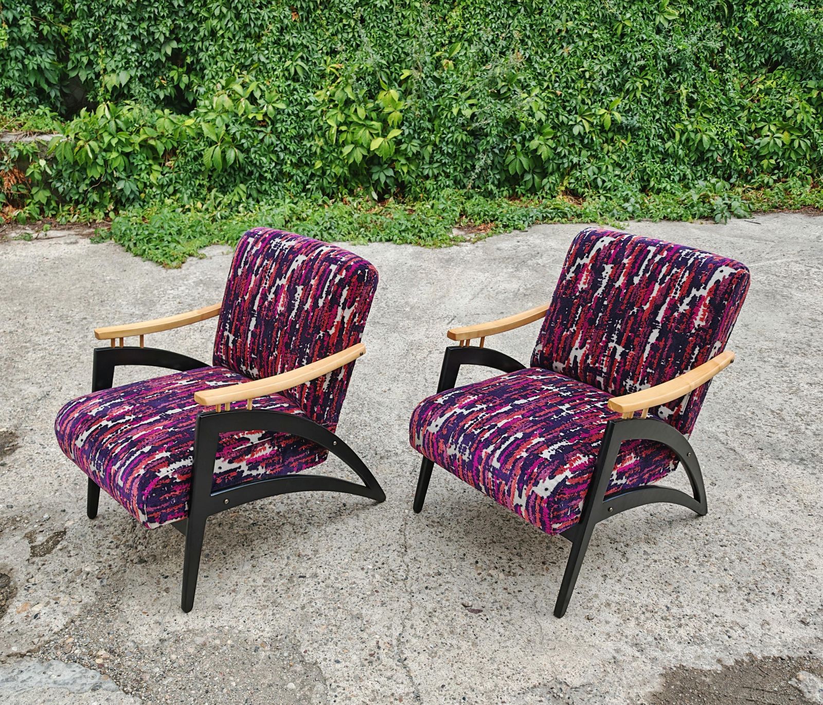 Pair Of Mid Century Modern Armchairs "Gazelle" Featuring Uniquely Shaped Lines photo furniture