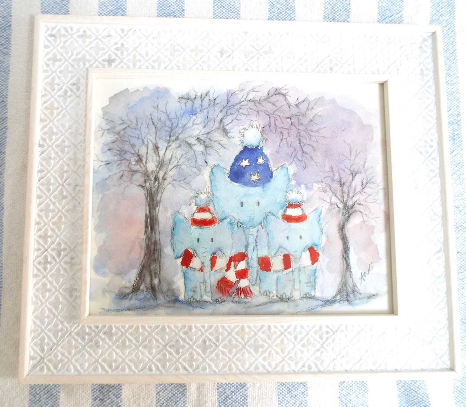 Watercolour Cute Elephants Illustration Painting Framed Original Andi Lucas