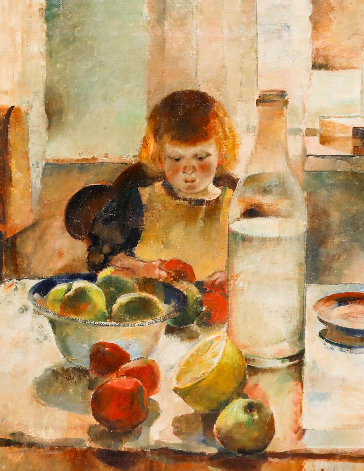 Ludvig Jacobson (1890 1957) Early 20th Century Oil, Chopping Fruit photo furniture