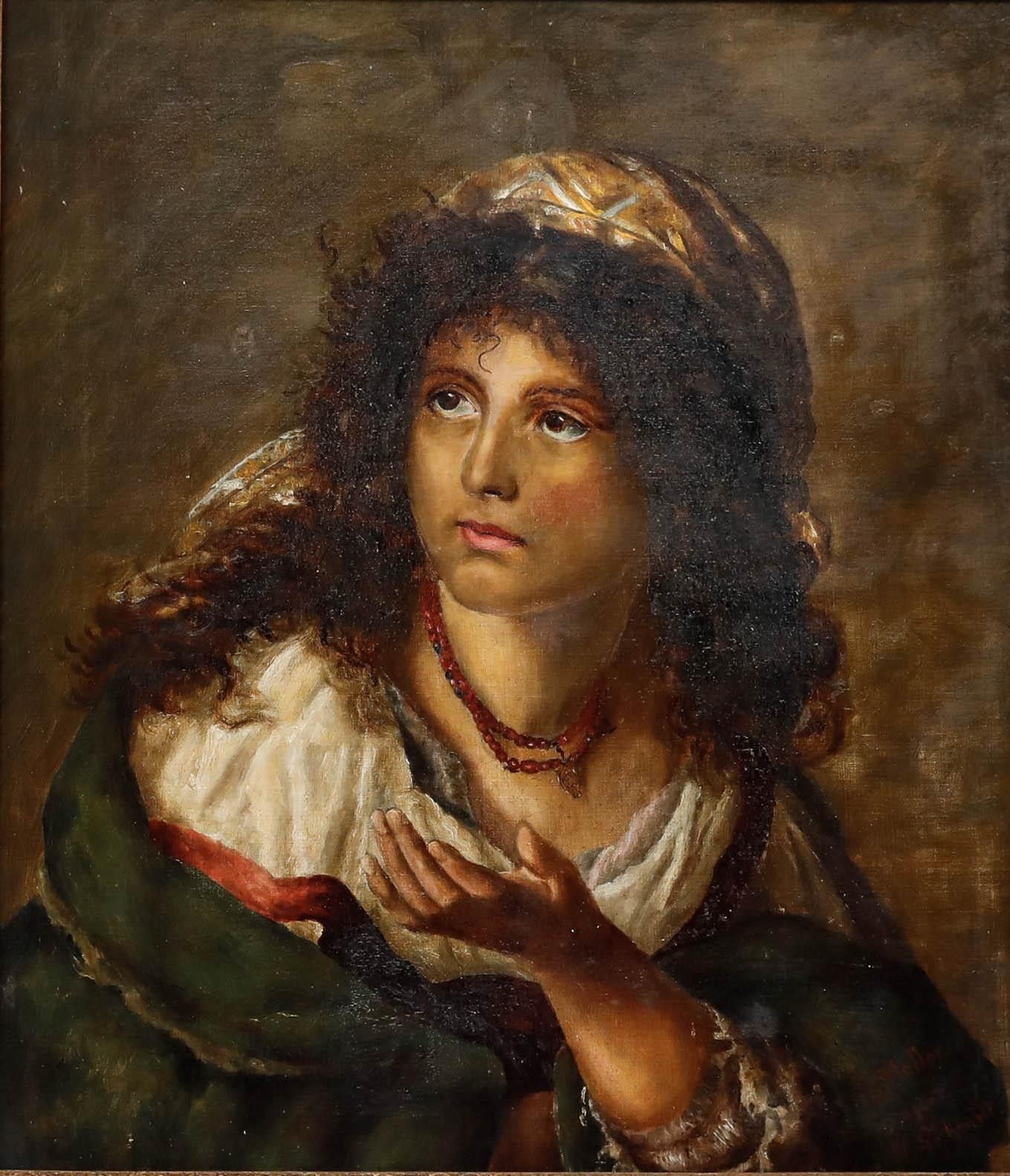 K. Mellor After Nathaniel Schmitt 19th Century Oil, The Gypsy Girl photo furniture