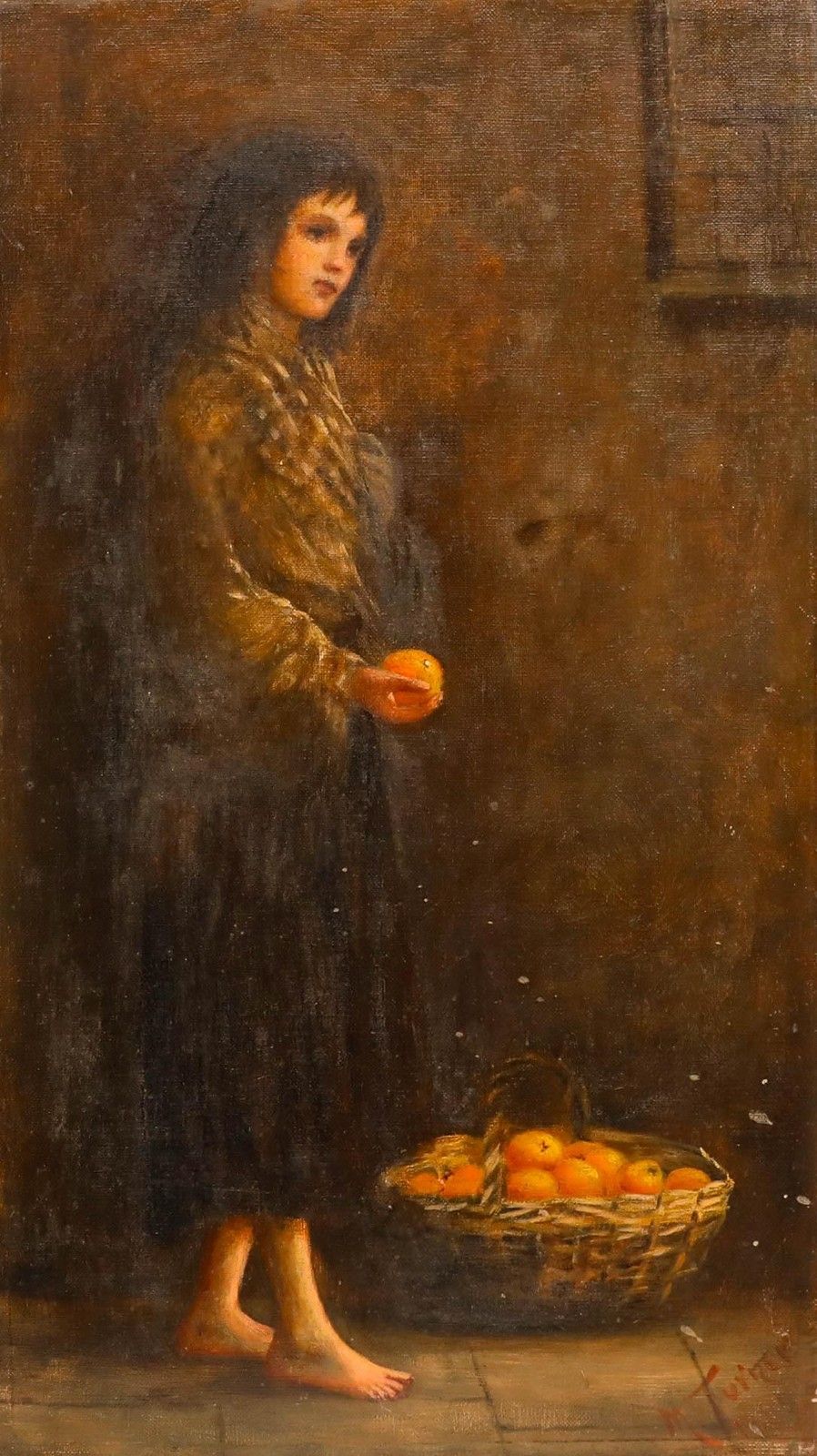 M. Turner Early 20th Century Oil, The Orange Seller photo furniture