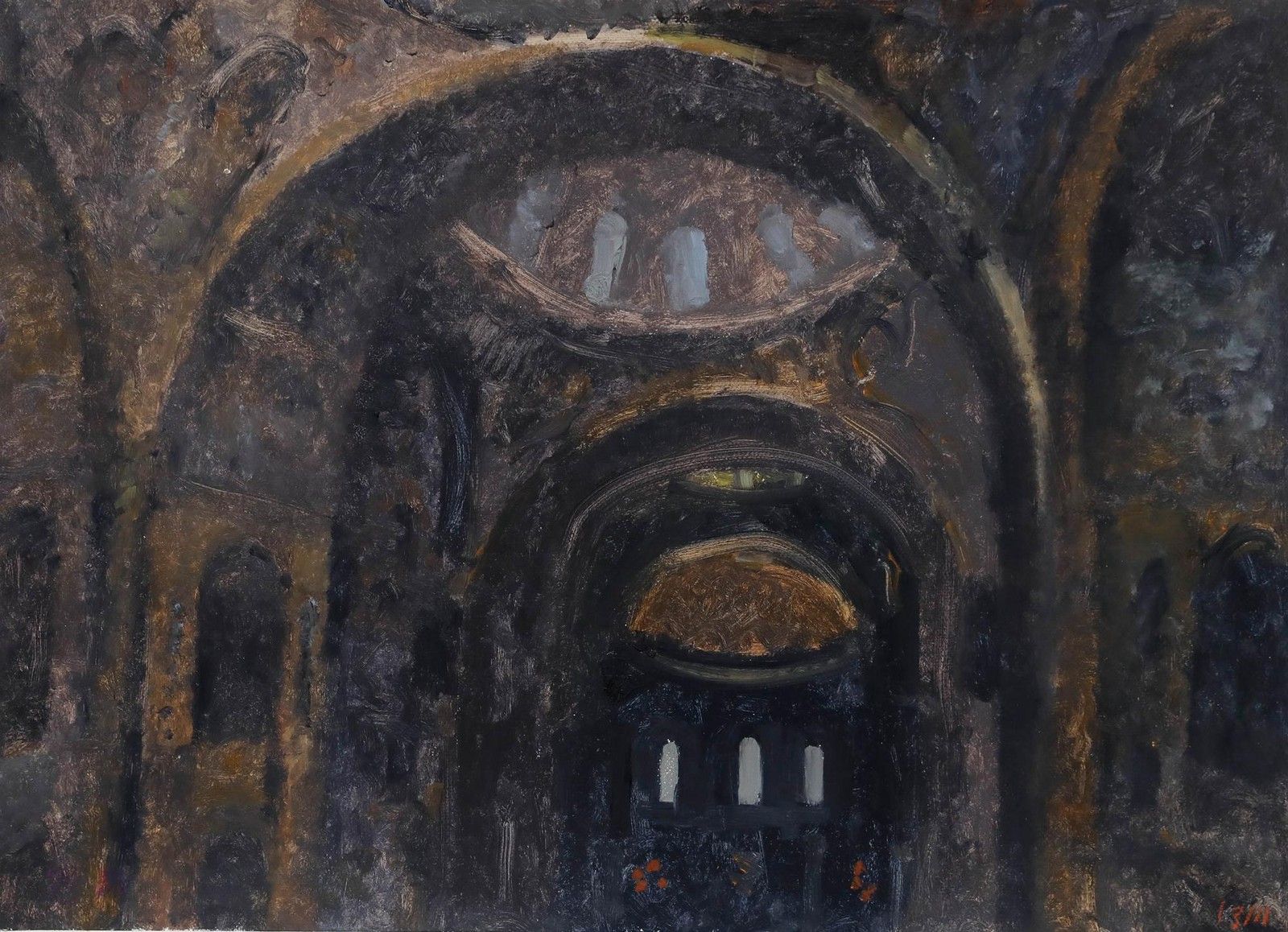 Bernard Myers (1925 2007) Contemporary Oil, San Marco Interior photo furniture