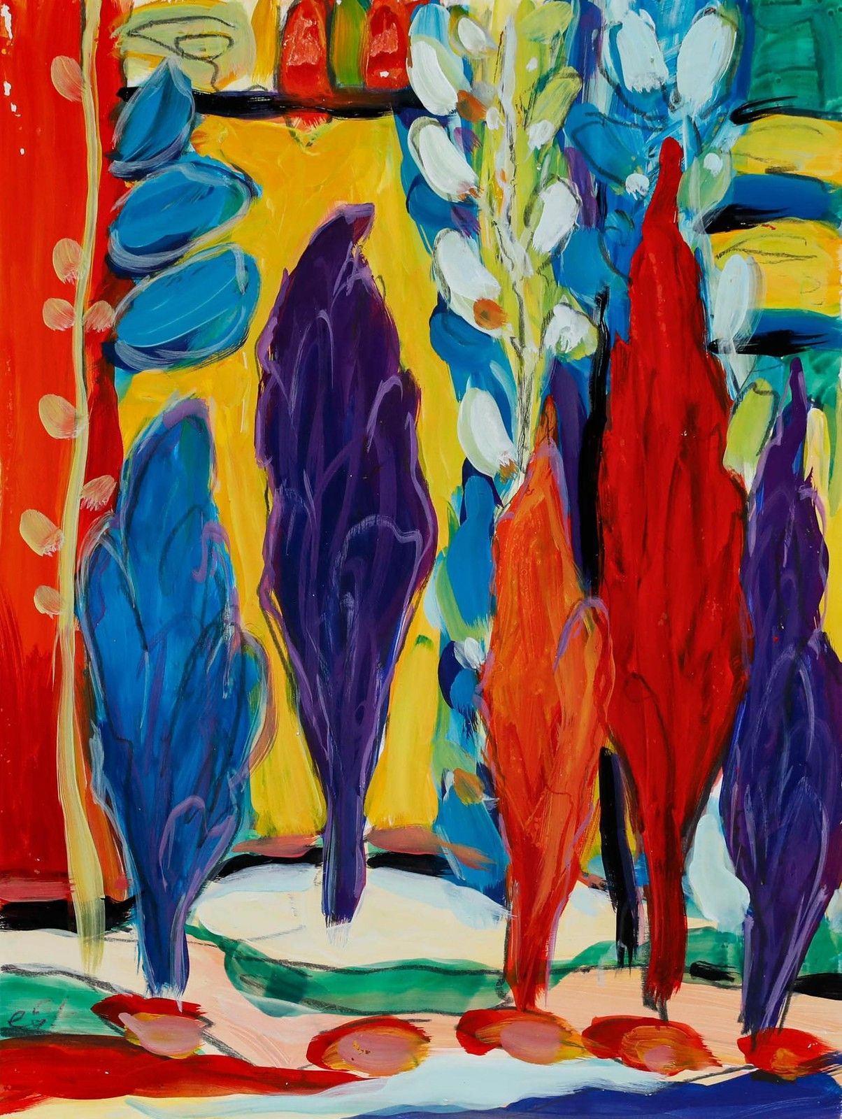 Erwin Steinhauser (1939 2023) Contemporary Acrylic, Cypress Trees photo furniture