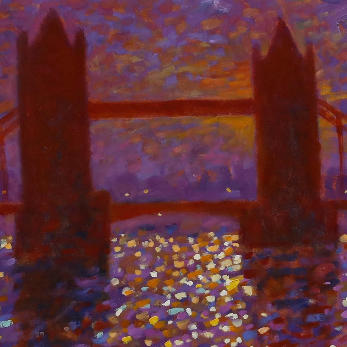 Paul Stephens (B.1957) 20th Century Oil, Misty Day At Tower Bridge photo for sale