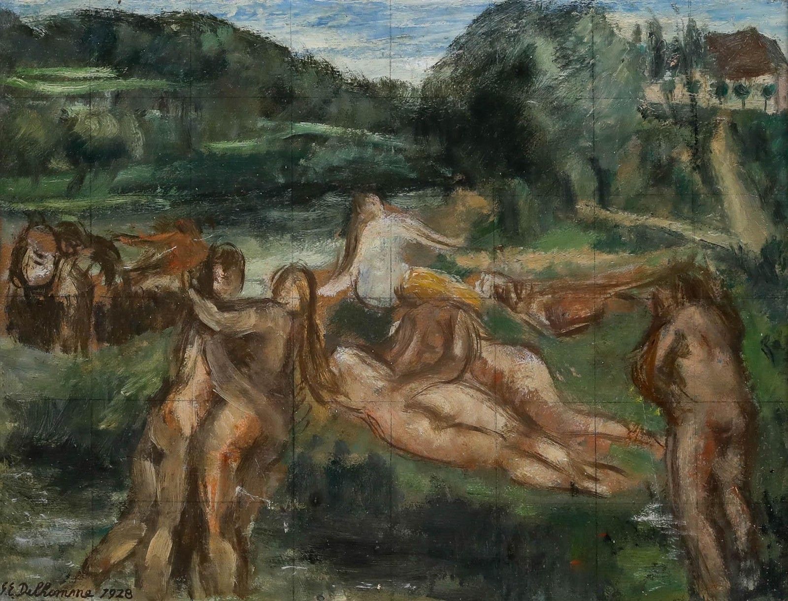 Georges Eugene Delhomme (1904 1989) 1928 Oil, Figures In A Landscape photo furniture
