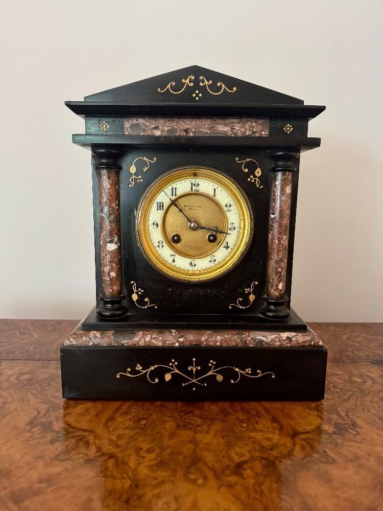 Attractive Antique Quality Marble Inlaid Mantle Clock By Baby And Jannings photo furniture