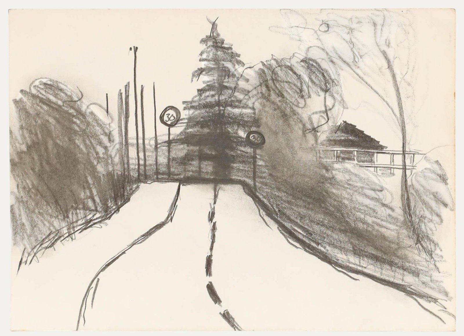 Julian Dyson (1936 2003) 20th Century Graphite Drawing, Pine Tree Road