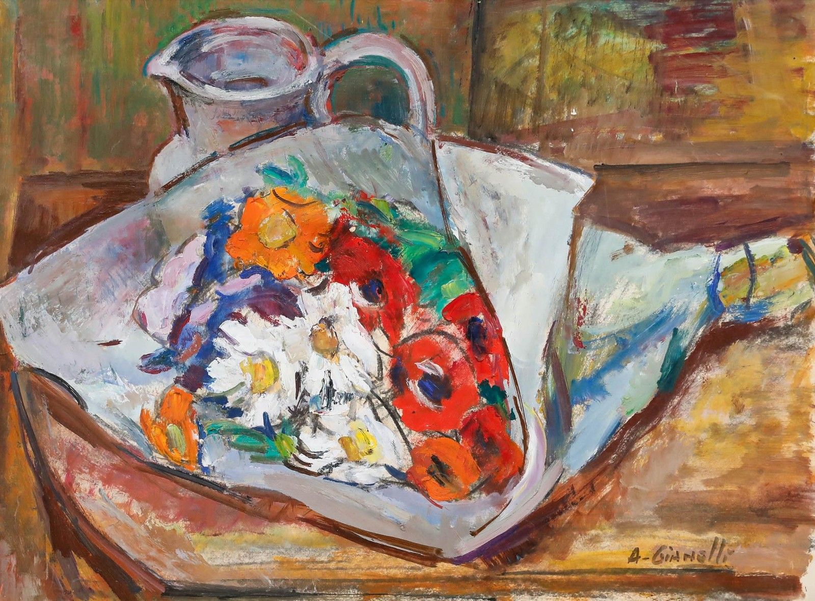 Antoine Marius Gianelli (1896 1983) Acrylic, A Beautiful Bouquet photo furniture