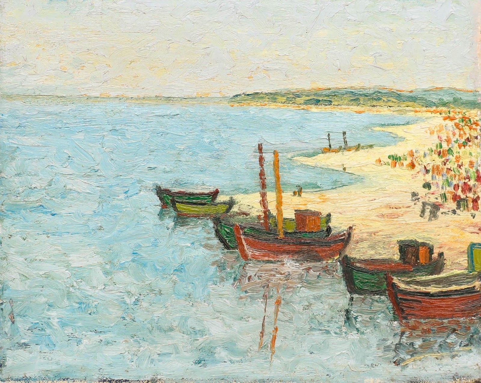 Mid 20th Century Oil Fishing Boats On The Beach photo furniture