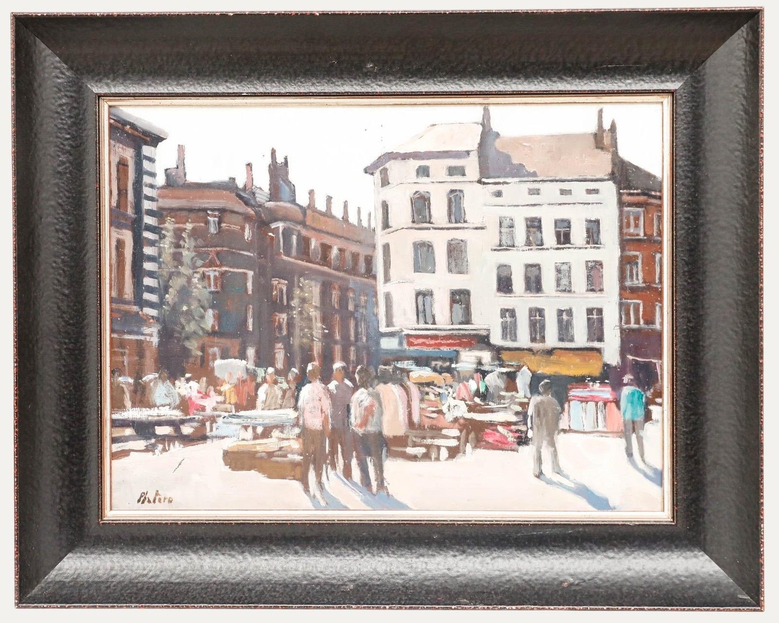 Mario Platero (1942 2002) Framed 20th Century Oil, Flea Market In Brussels