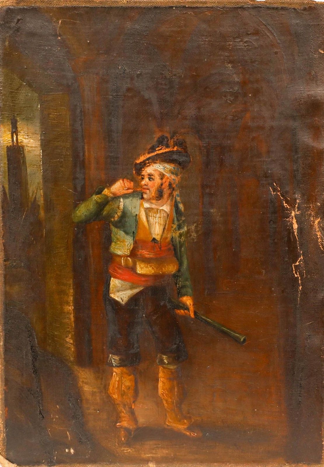 For Restoration 19th Century Oil A Soldier photo furniture