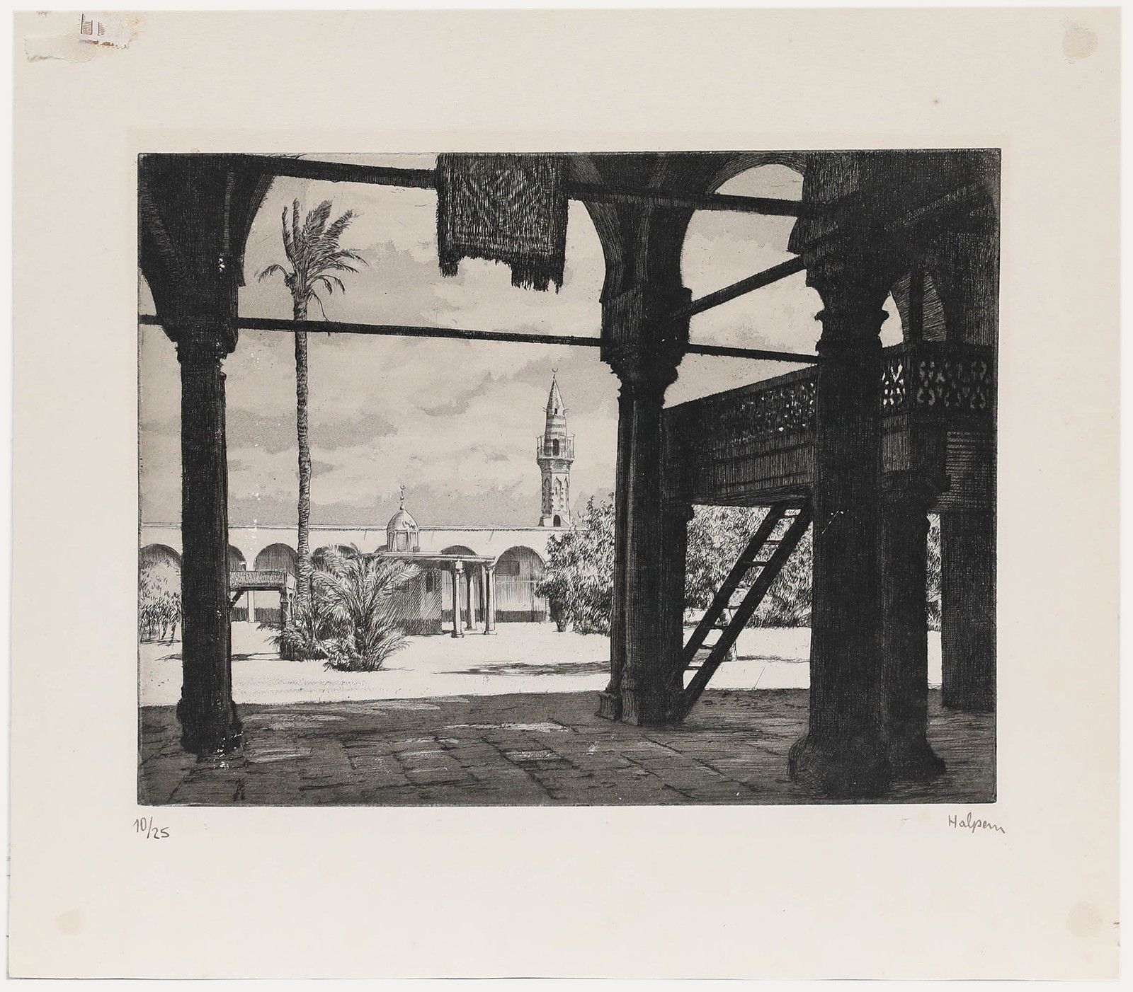 Frederick Halpern (B.1909) Early 20th Century Etching, Courtyard In Cairo
