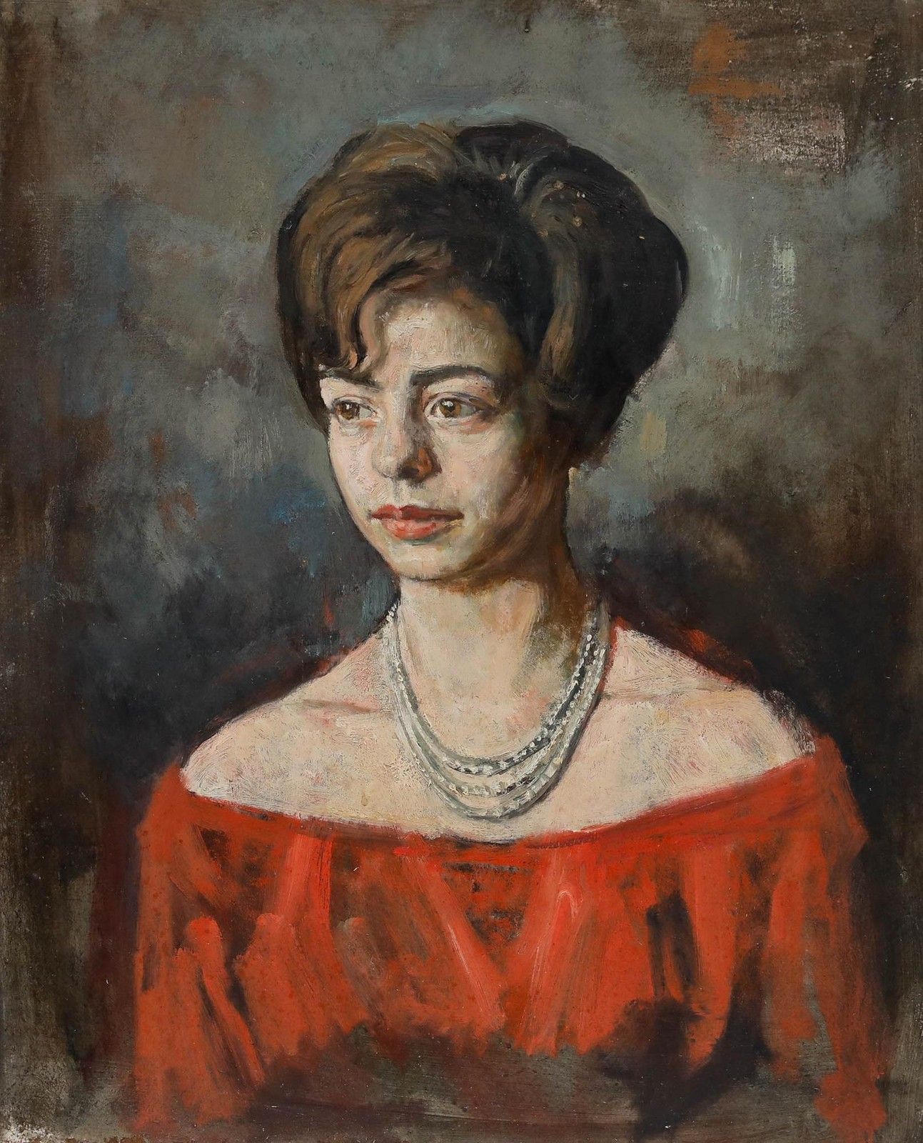 George Weissbort (1928 2013) 20th Century Oil, Lady In The Red Bardot photo furniture