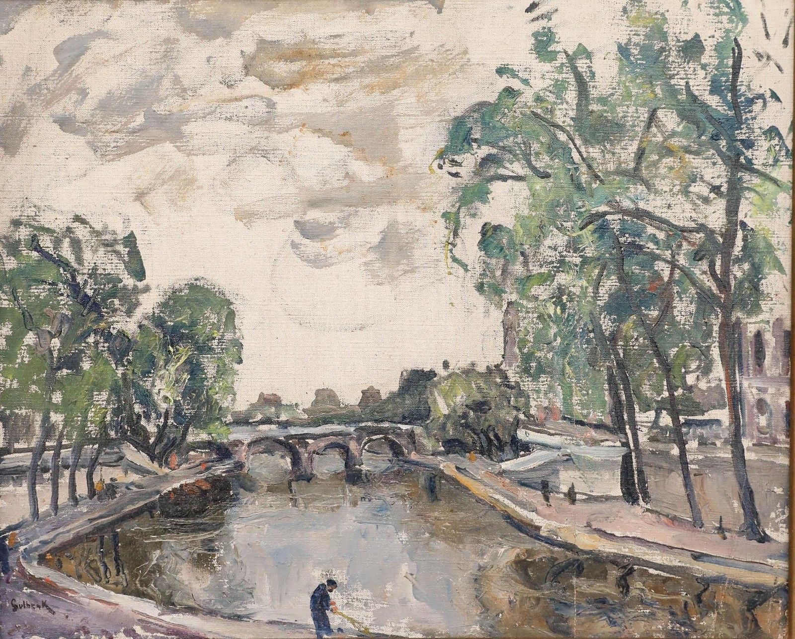 Herand Gulbenkian (1880 1968) Mid 20th Century Oil, Pont Neuf Bridge photo furniture