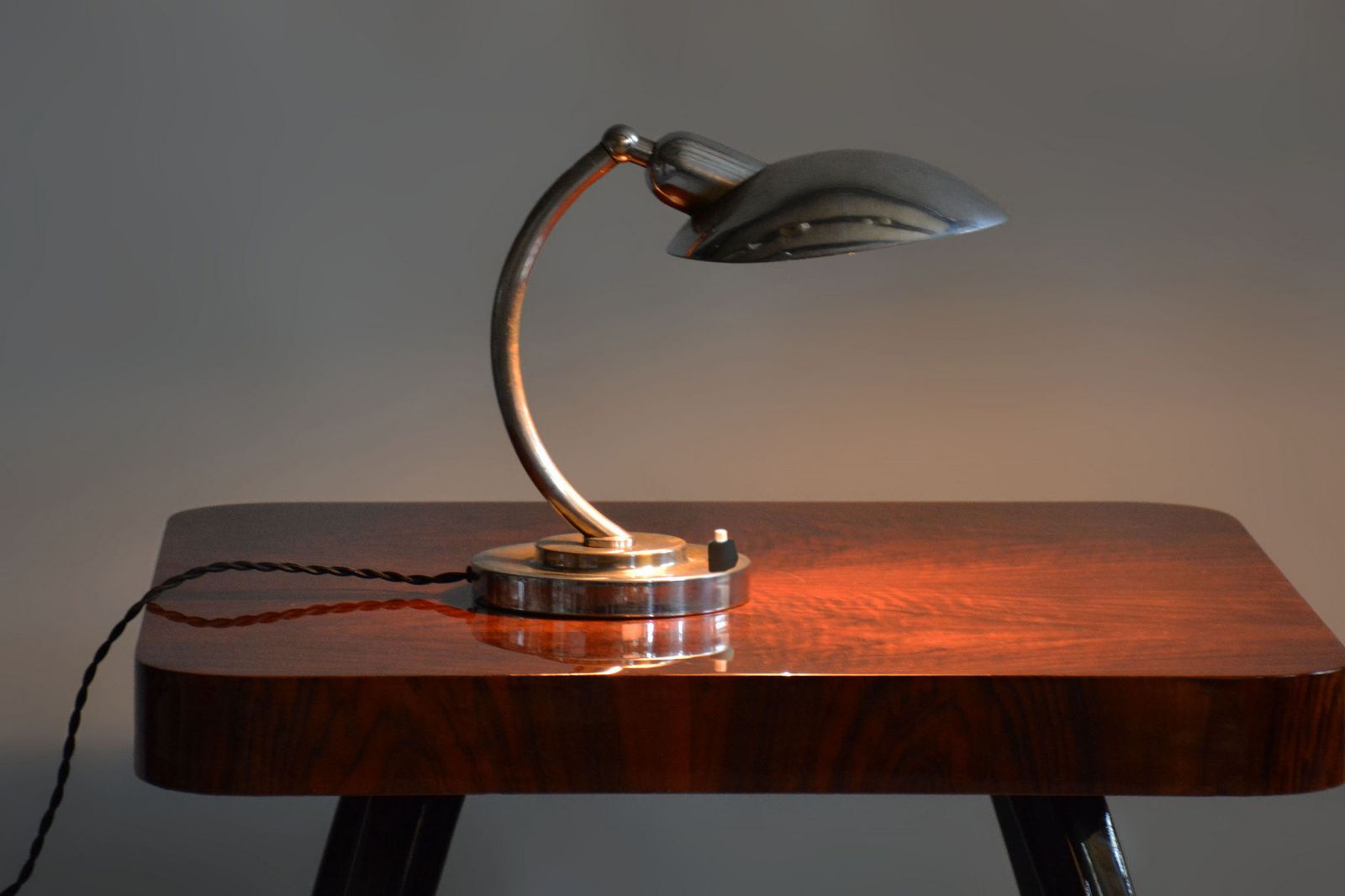 Lighting Restored Bauhaus Table Lamp, Franta Anyz, New Electrification, Chrome Plated Steel, Czechia, 1920s photo
