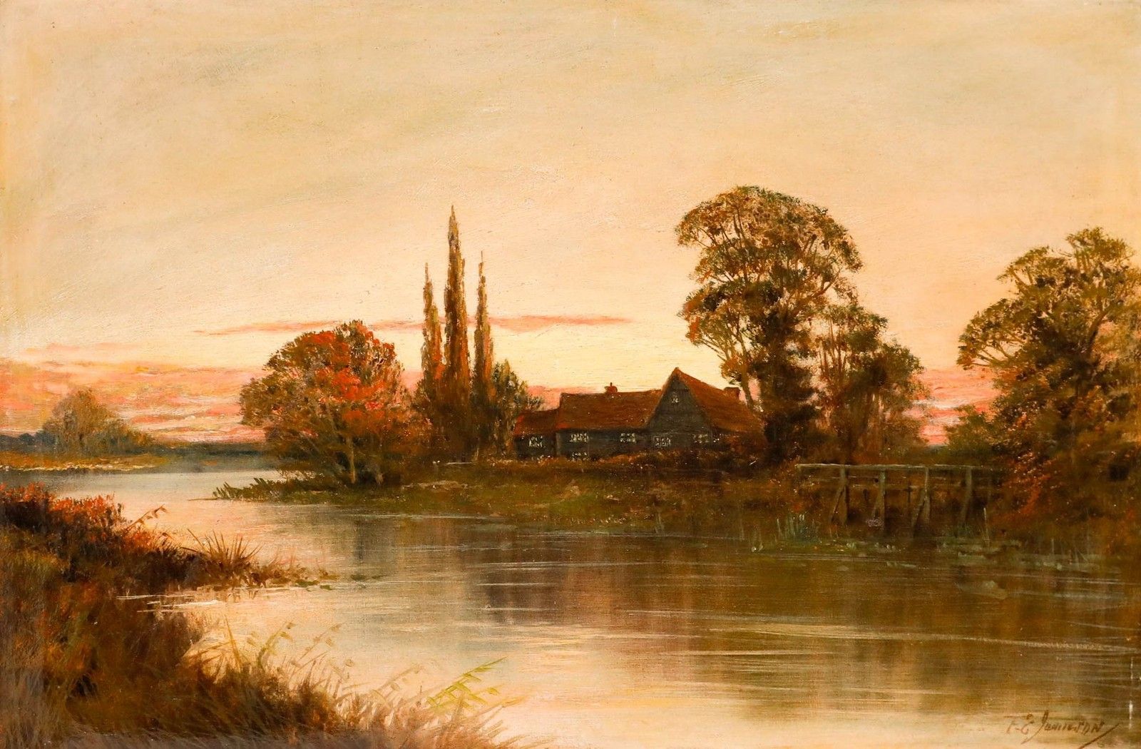 Francis E. Jamieson (1895 1950) Early 20th Century Oil, Cottage On The River photo furniture