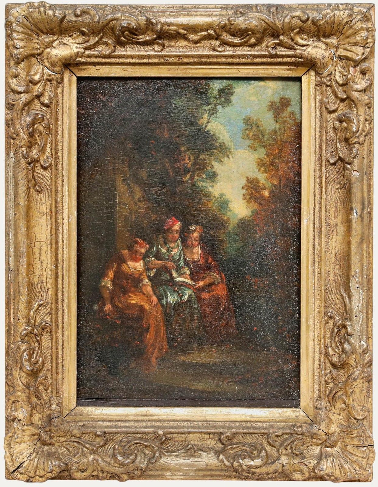 Framed 19th Century Oil Ladies In The Garden
