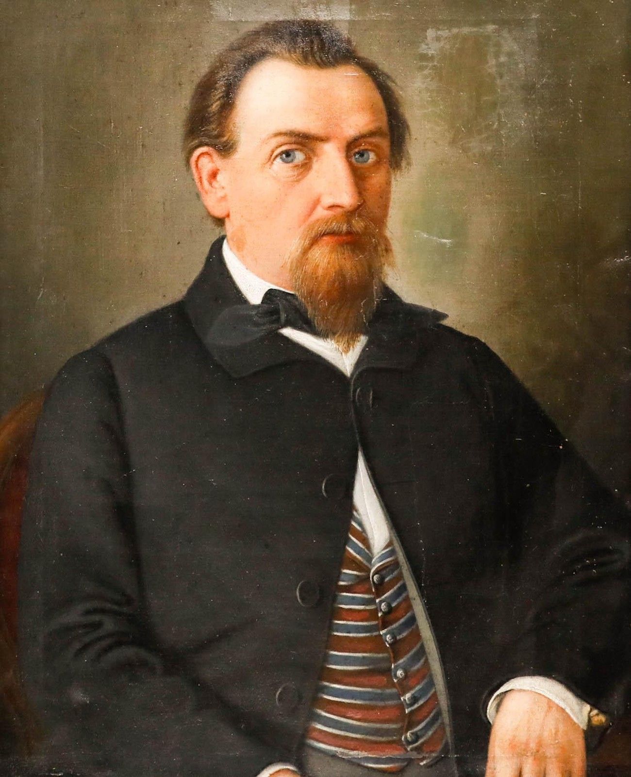 19th Century Oil Gentleman In A Striped Waistcoat photo furniture