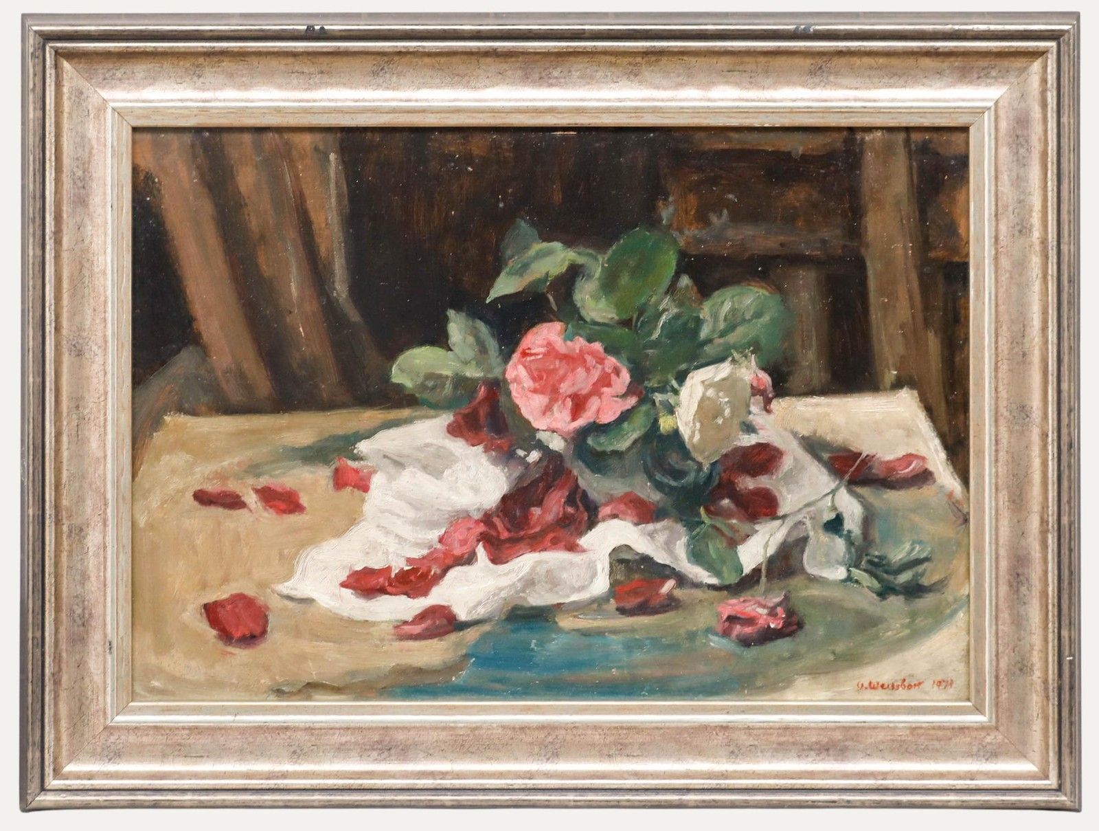 George Weissbort (1928 2013) Framed 1976 Oil, Still Life Of Roses & Petals