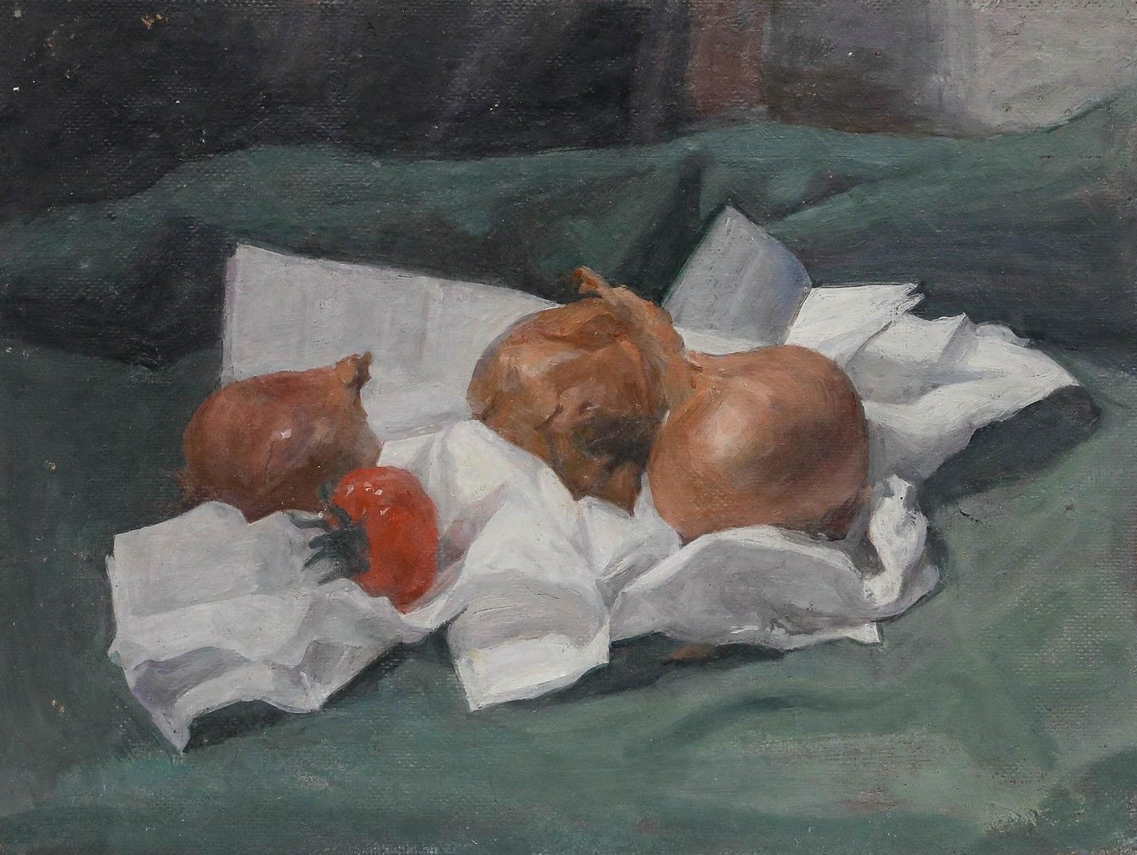 George Weissbort (1928 2013) 20th Century Oil, Onions & Tomato On White Cloth photo furniture