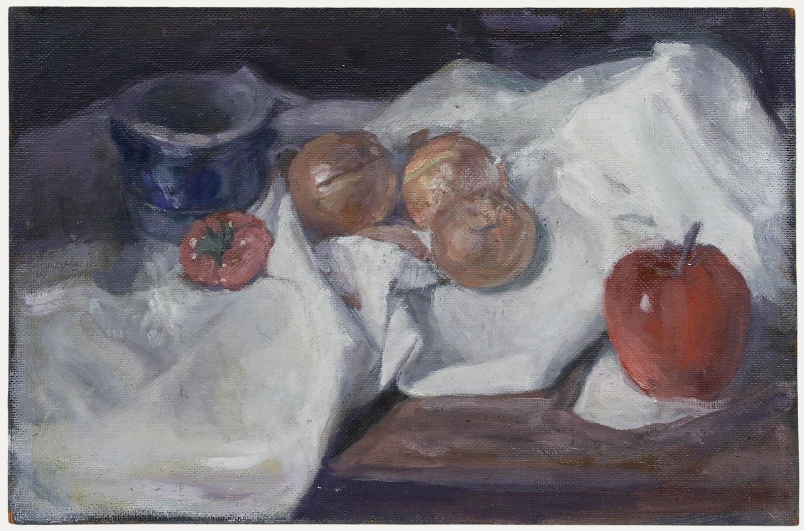 George Weissbort (1928 2013) 20th Century Oil, Onions & Apple On White Cloth